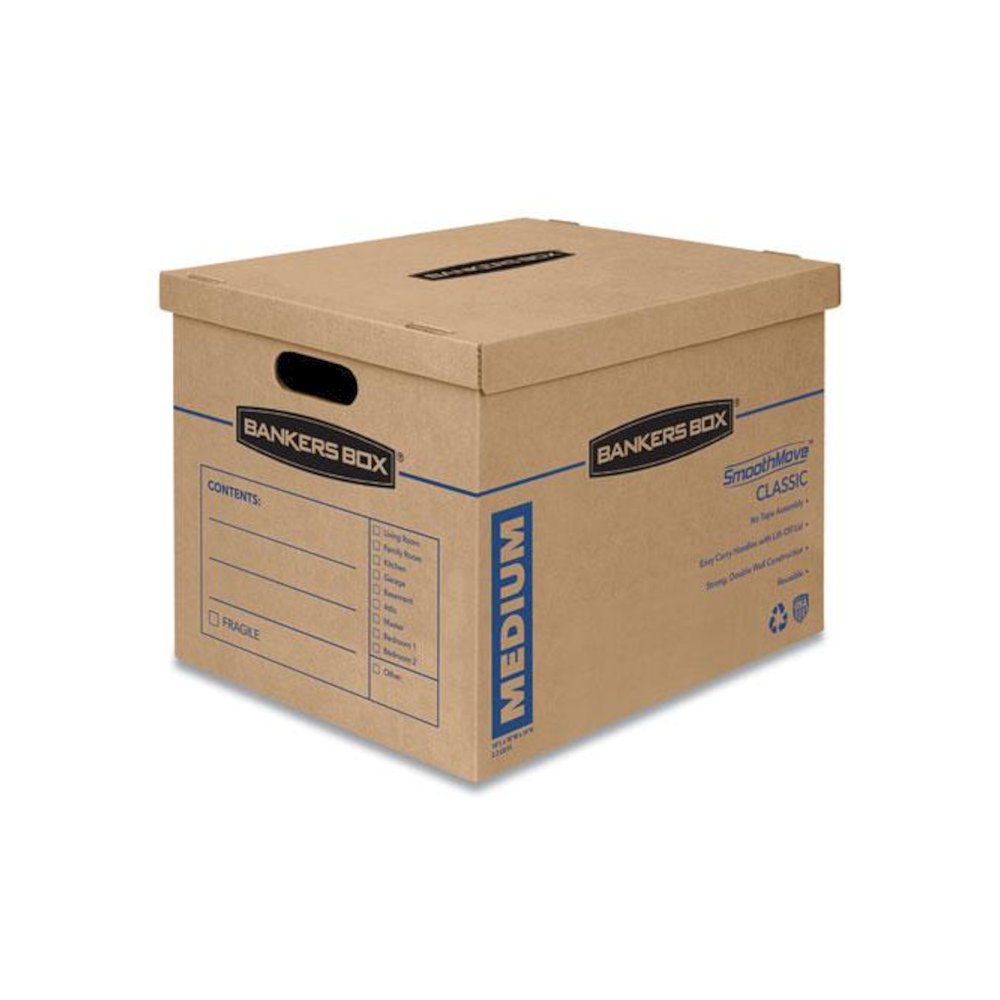 SmoothMove Classic Moving/Storage Boxes, Half Slotted Container (HSC), Medium, 15" x 18" x 14", Brown/Blue, 8/Carton. Picture 1