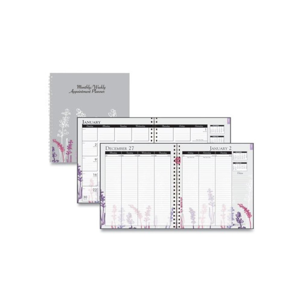 Recycled Wild Flower Weekly/Monthly Planner, Wild Flowers Artwork, 9 x 7, Gray/White/Purple Cover, 12-Month (Jan-Dec): 2026. Picture 1