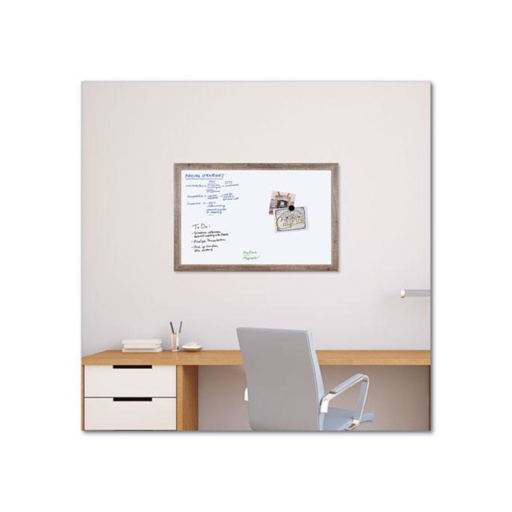 Magnetic Dry Erase Board with Rustic Frame, 36" x 24" (Actual Size: 35" x 23"), White Surface, Brown Wood Frame. Picture 3