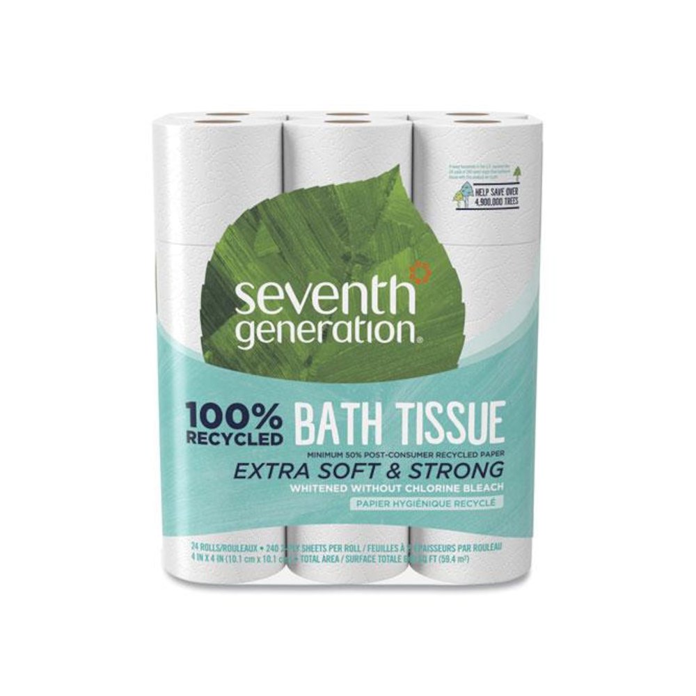100% Recycled Bathroom Tissue, Septic Safe, 2-Ply, White, 240 Sheets/Roll, 24 Rolls/Pack, 2 Packs/Carton. Picture 1