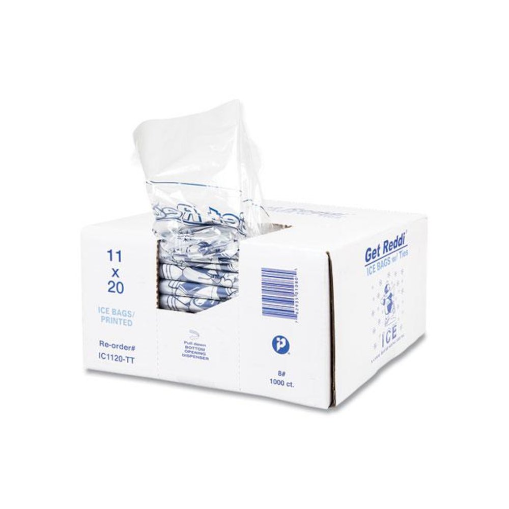 Ice Bags with Twist-Ties, Ice: Penguin Icon Labeling, 8 lb Capacity, 11" x 20", Clear, 1,000/Carton. Picture 4