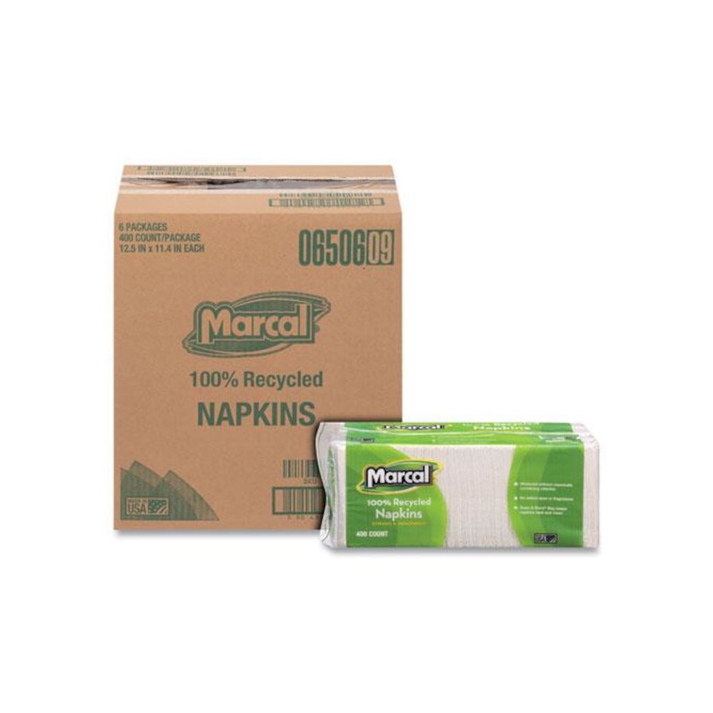 100% Recycled Luncheon Napkins, 1 Ply, 11.4 x 12.5, White, 400/Pack, 6 Packs/Carton. Picture 2