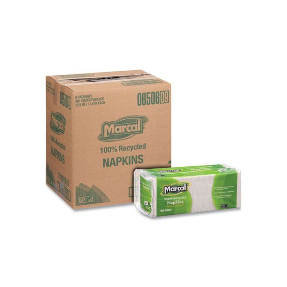 100% Recycled Luncheon Napkins, 1 Ply, 11.4 x 12.5, White, 400/Pack, 6 Packs/Carton. Picture 3