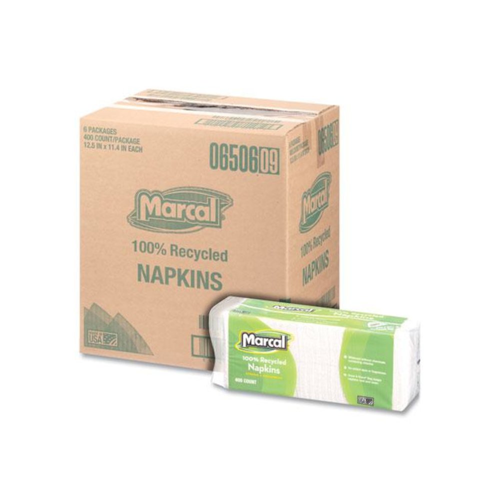 100% Recycled Luncheon Napkins, 1 Ply, 11.4 x 12.5, White, 400/Pack, 6 Packs/Carton. Picture 4