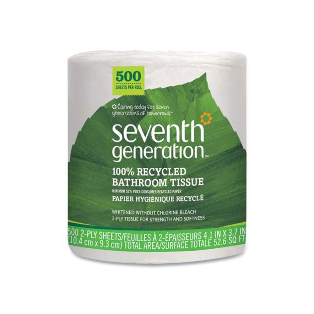 100% Recycled Bathroom Tissue,  Individually Wrapped Rolls, Septic Safe, 2-Ply, White, 500 Sheets/Roll, 60 Rolls/Carton. Picture 1