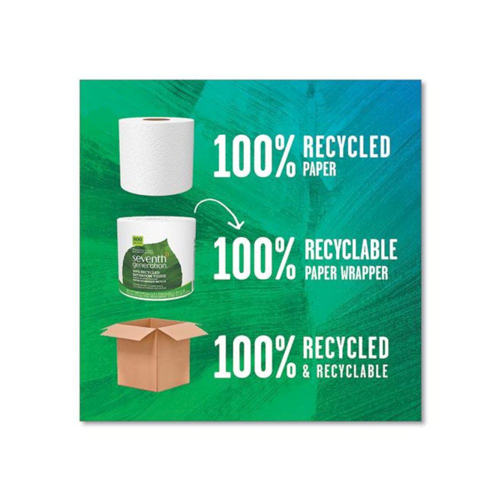 100% Recycled Bathroom Tissue,  Individually Wrapped Rolls, Septic Safe, 2-Ply, White, 500 Sheets/Roll, 60 Rolls/Carton. Picture 4