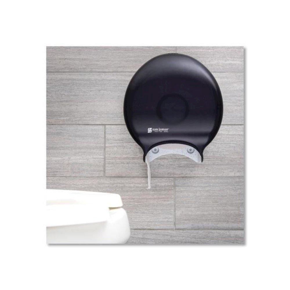 Single 9" Jumbo Bath Tissue Dispenser, Classic, 10.25 x 5.63 x 12, Transparent Black Pearl. Picture 5