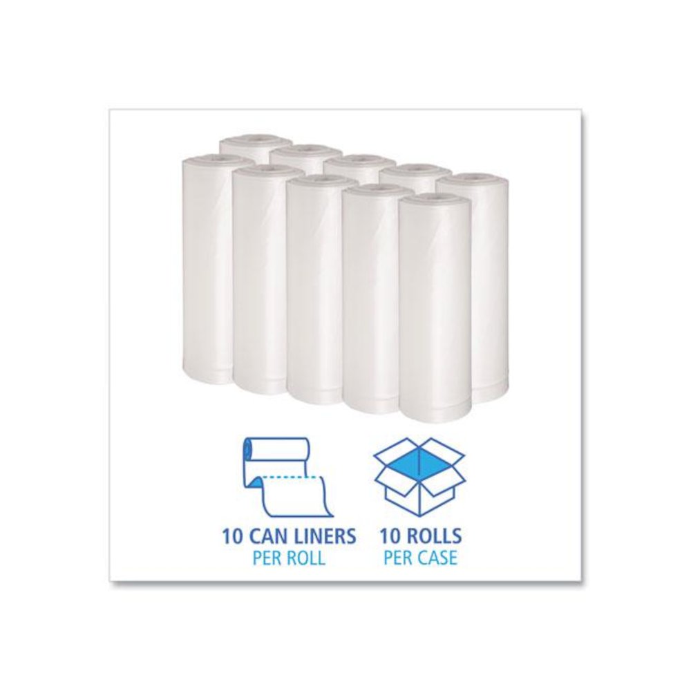 Recycled Low-Density Polyethylene Can Liners, 60 gal, 1.75 mil, 38" x 58", Clear, Perforated, 10 Bags/Roll, 10 Rolls/Carton. Picture 3