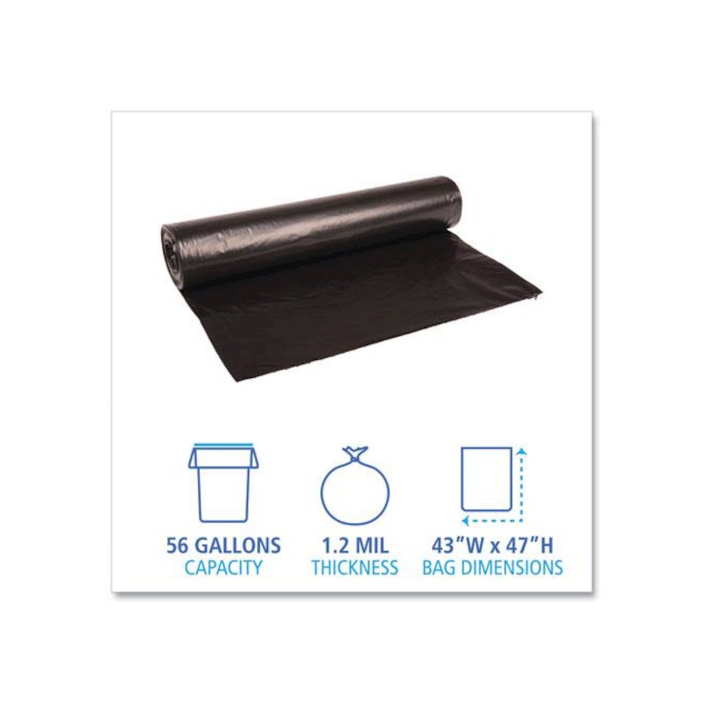 Recycled Low-Density Polyethylene Can Liners, 56 gal, 1.2 mil, 43" x 47", Black, Perforated, 10 Bags/Roll, 10 Rolls/Carton. Picture 2