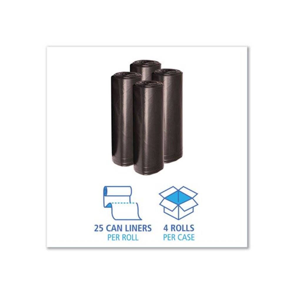Recycled Low-Density Polyethylene Can Liners, 45 gal, 1.6 mil, 40" x 46", Black, Perforated, 10 Bags/Roll, 10 Rolls/Carton. Picture 3