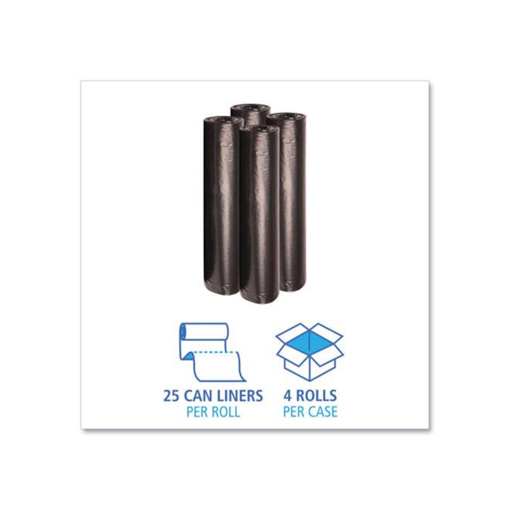 Recycled Low-Density Polyethylene Can Liners, 56 gal, 1.2 mil, 43" x 47", Black, Perforated, 10 Bags/Roll, 10 Rolls/Carton. Picture 3