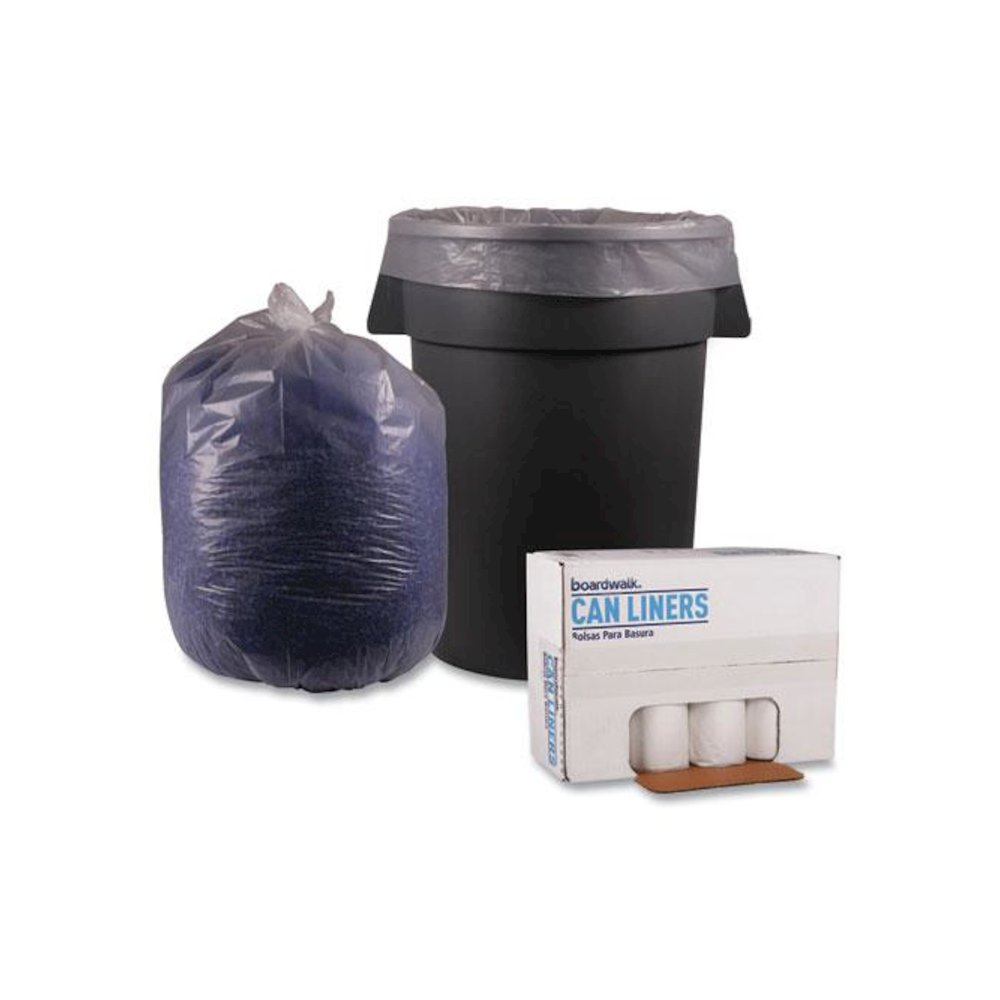 Recycled Low-Density Polyethylene Can Liners, 60 gal, 1.4 mil, 38" x 58", Clear, Perforated, 10 Bags/Roll, 10 Rolls/Carton. Picture 4