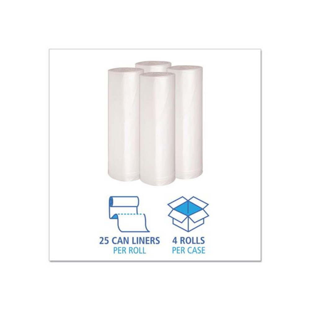 Recycled Low-Density Polyethylene Can Liners, 45 gal, 1.4 mil, 40" x 46", Clear, Perforated, 10 Bags/Roll, 10 Rolls/Carton. Picture 3