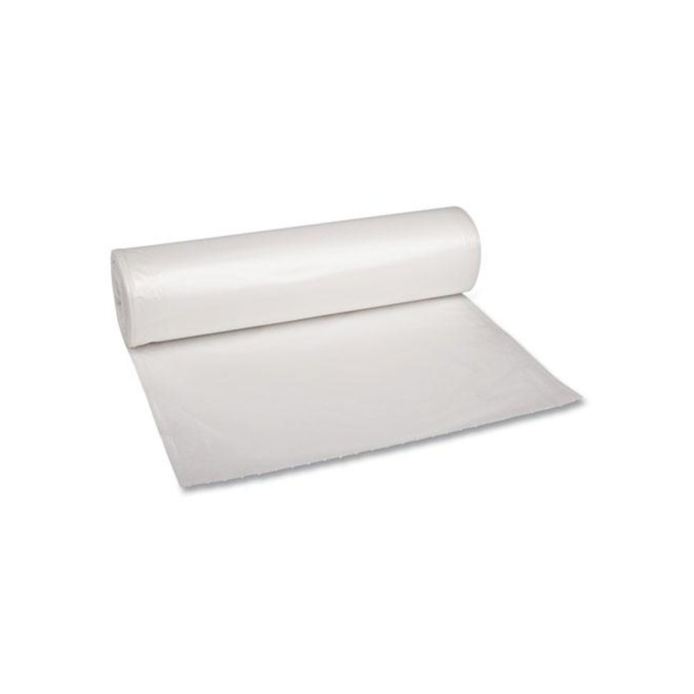 Recycled Low-Density Polyethylene Can Liners, 60 gal, 1.1 mil, 38" x 58", Clear, Perforated, 10 Bags/Roll, 10 Rolls/Carton. Picture 1