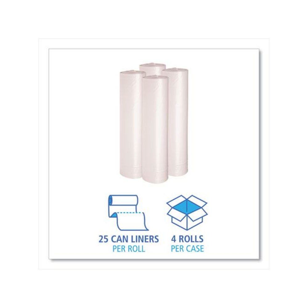 Recycled Low-Density Polyethylene Can Liners, 45 gal, 1.1 mil, 40" x 46", Clear, Perforated, 10 Bags/Roll, 10 Rolls/Carton. Picture 3