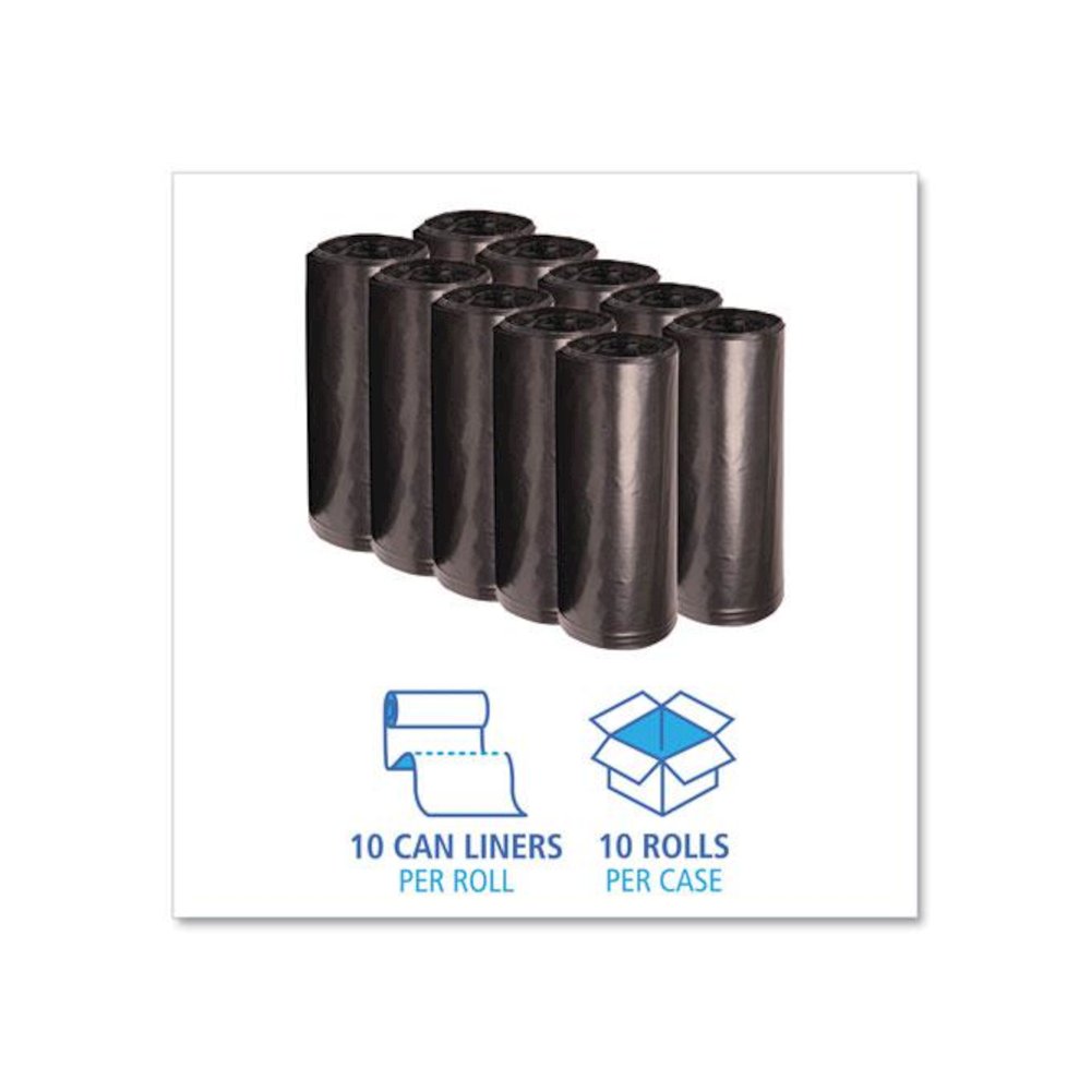 Recycled Low-Density Polyethylene Can Liners, 60 gal, 1.8 mil, 38" x 58", Black, Perforated, 10 Bags/Roll, 10 Rolls/Carton. Picture 3