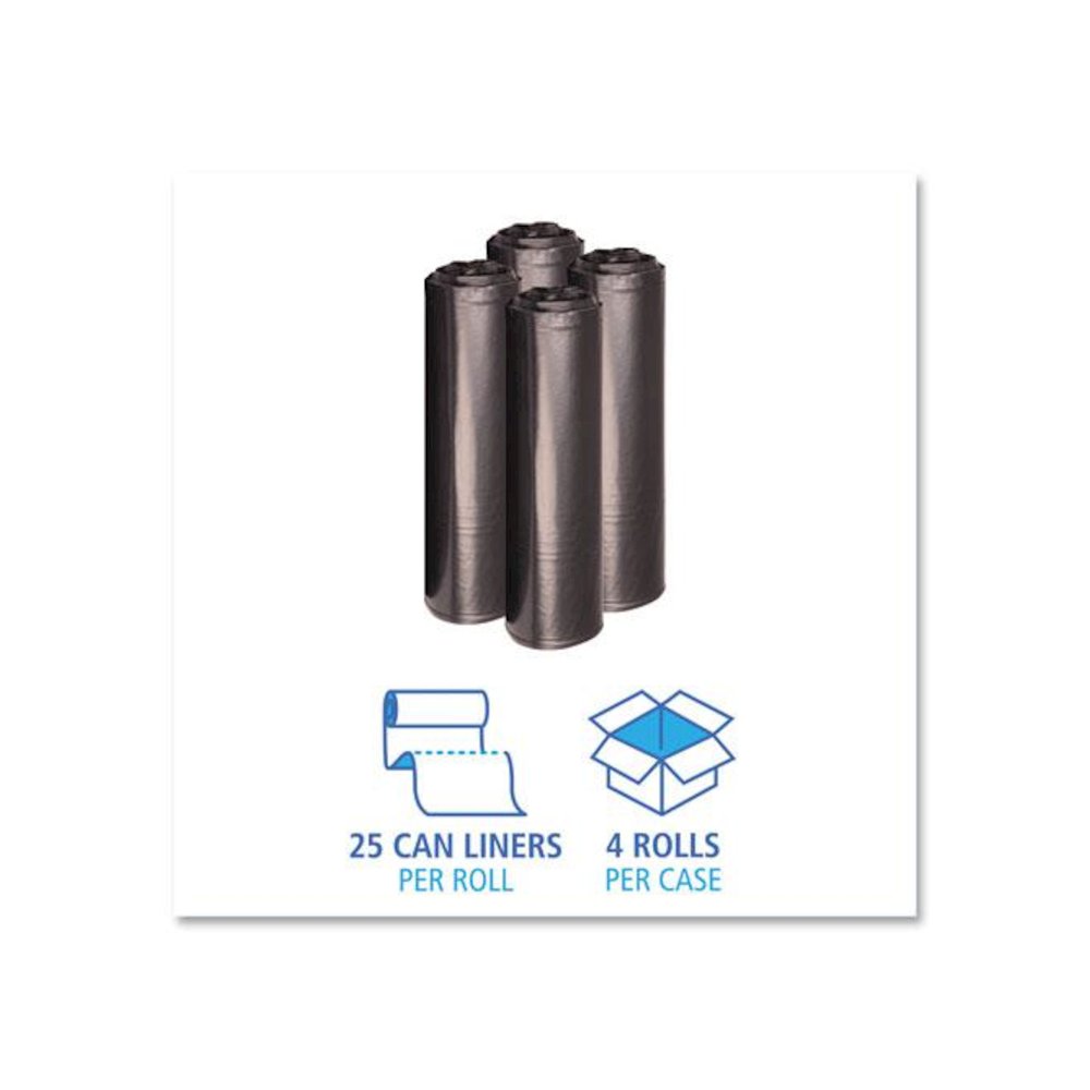 Recycled Low-Density Polyethylene Can Liners, 33 gal, 1.2 mil, 33" x 39", Black, Perforated, 10 Bags/Roll, 10 Rolls/Carton. Picture 3