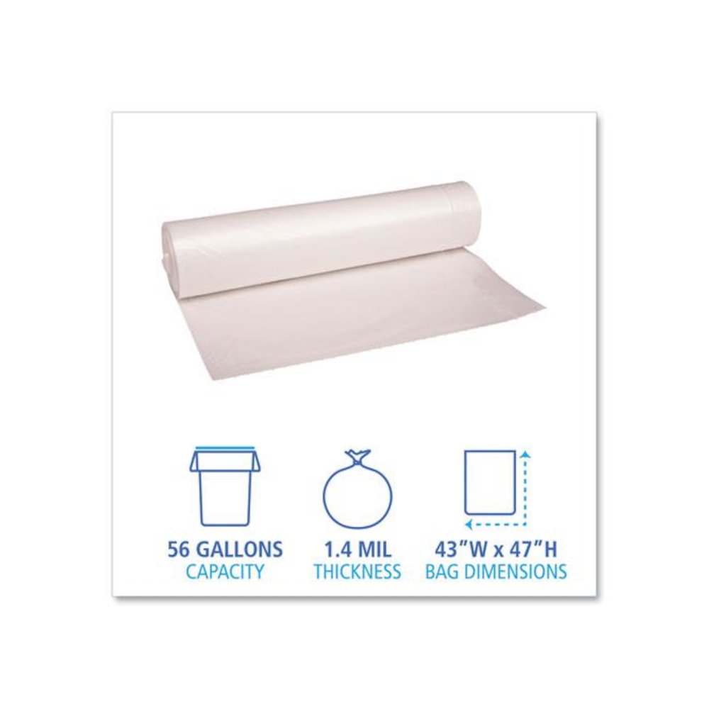 Recycled Low-Density Polyethylene Can Liners, 56 gal, 1.4 mil, 43" x 47", Clear, Perforated, 10 Bags/Roll, 10 Rolls/Carton. Picture 2