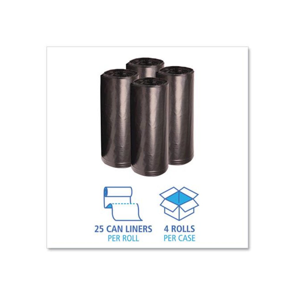 Recycled Low-Density Polyethylene Can Liners, 60 gal, 1.6 mil, 38" x 58", Black, Perforated, 10 Bags/Roll, 10 Rolls/Carton. Picture 3