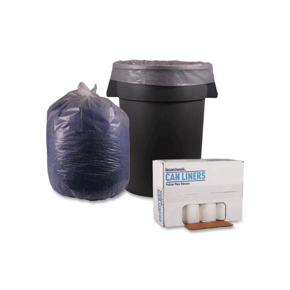 Recycled Low-Density Polyethylene Can Liners, 56 gal, 1.4 mil, 43" x 47", Clear, Perforated, 10 Bags/Roll, 10 Rolls/Carton. Picture 4