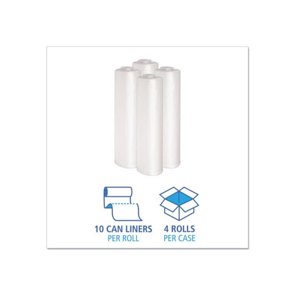 Recycled Low-Density Polyethylene Can Liners, 33 gal, 1.1 mil, 33" x 39", Clear, Perforated, 10 Bags/Roll, 10 Rolls/Carton. Picture 3