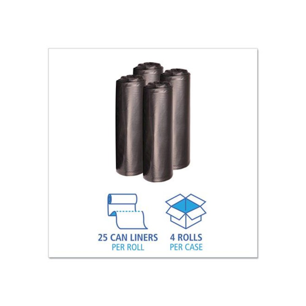 Recycled Low-Density Polyethylene Can Liners, 33 gal, 1.6 mil, 33" x 39", Black, Perforated, 10 Bags/Roll, 10 Rolls/Carton. Picture 3