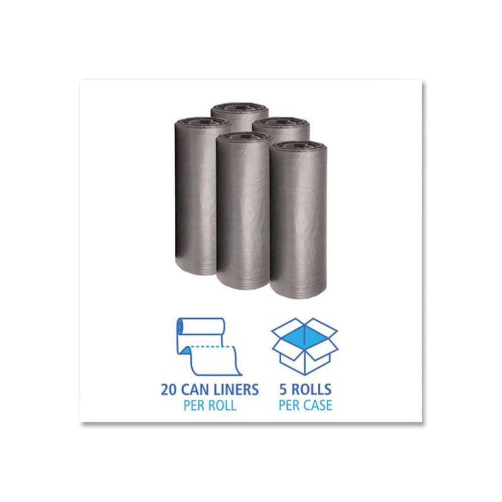 Low-Density Waste Can Liners, 56 gal, 1.1 mil, 43" x 47", Gray, Perforated Roll, 20 Bags/Roll, 5 Rolls/Carton. Picture 3