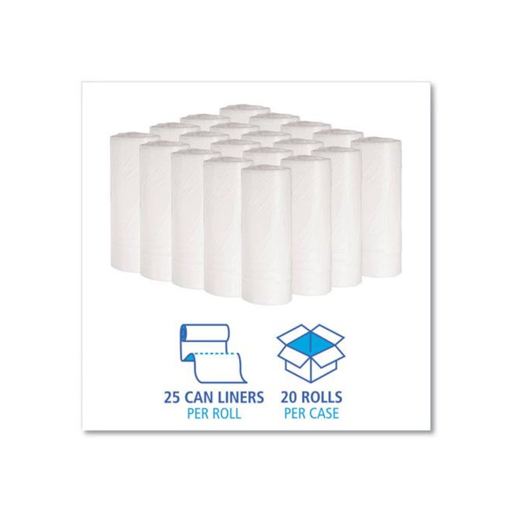 Low-Density Waste Can Liners, 16 gal, 0.4 mil, 24" x 32", White, Perforated Roll, 25 Bags/Roll, 20 Rolls/Carton. Picture 3