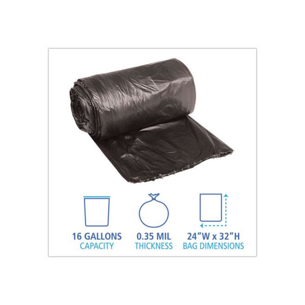 Low-Density Waste Can Liners, 16 gal, 0.35 mil, 24" x 32", Black, Perforated Roll, 50 Bags/Roll, 10 Rolls/Carton. Picture 2