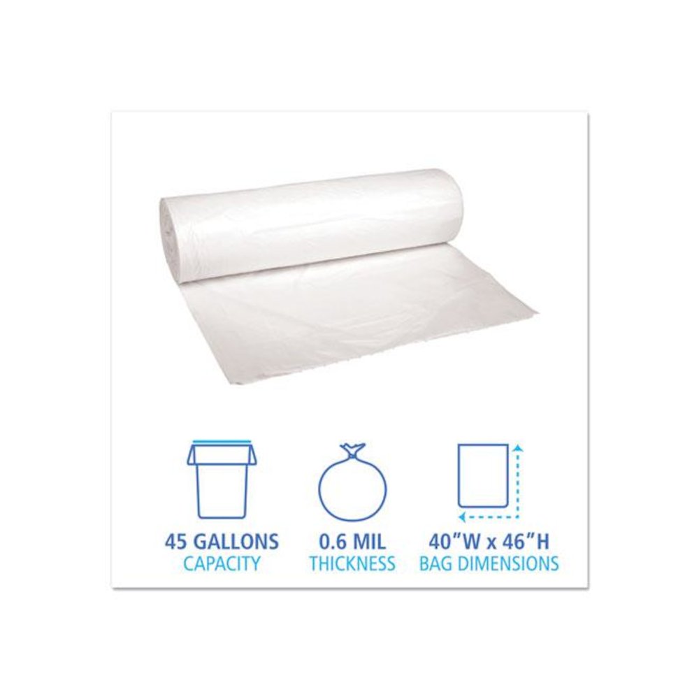 Low-Density Waste Can Liners, 45 gal, 0.6 mil, 40" x 46", White, Perforated Roll, 25 Bags/Roll, 4 Rolls/Carton. Picture 2