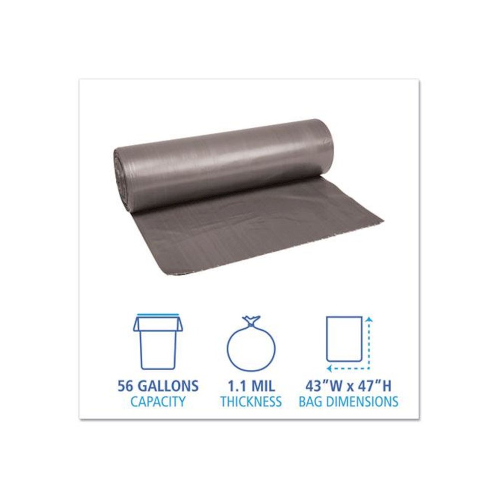 Low-Density Waste Can Liners, 56 gal, 1.1 mil, 43" x 47", Gray, Perforated Roll, 20 Bags/Roll, 5 Rolls/Carton. Picture 2