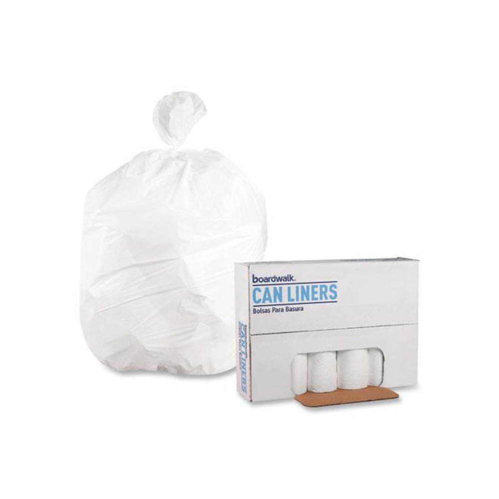 Low-Density Waste Can Liners, 10 gal, 0.4 mil, 24" x 23", White, Perforated Roll, 25 Bags/Roll, 20 Rolls/Carton. Picture 4