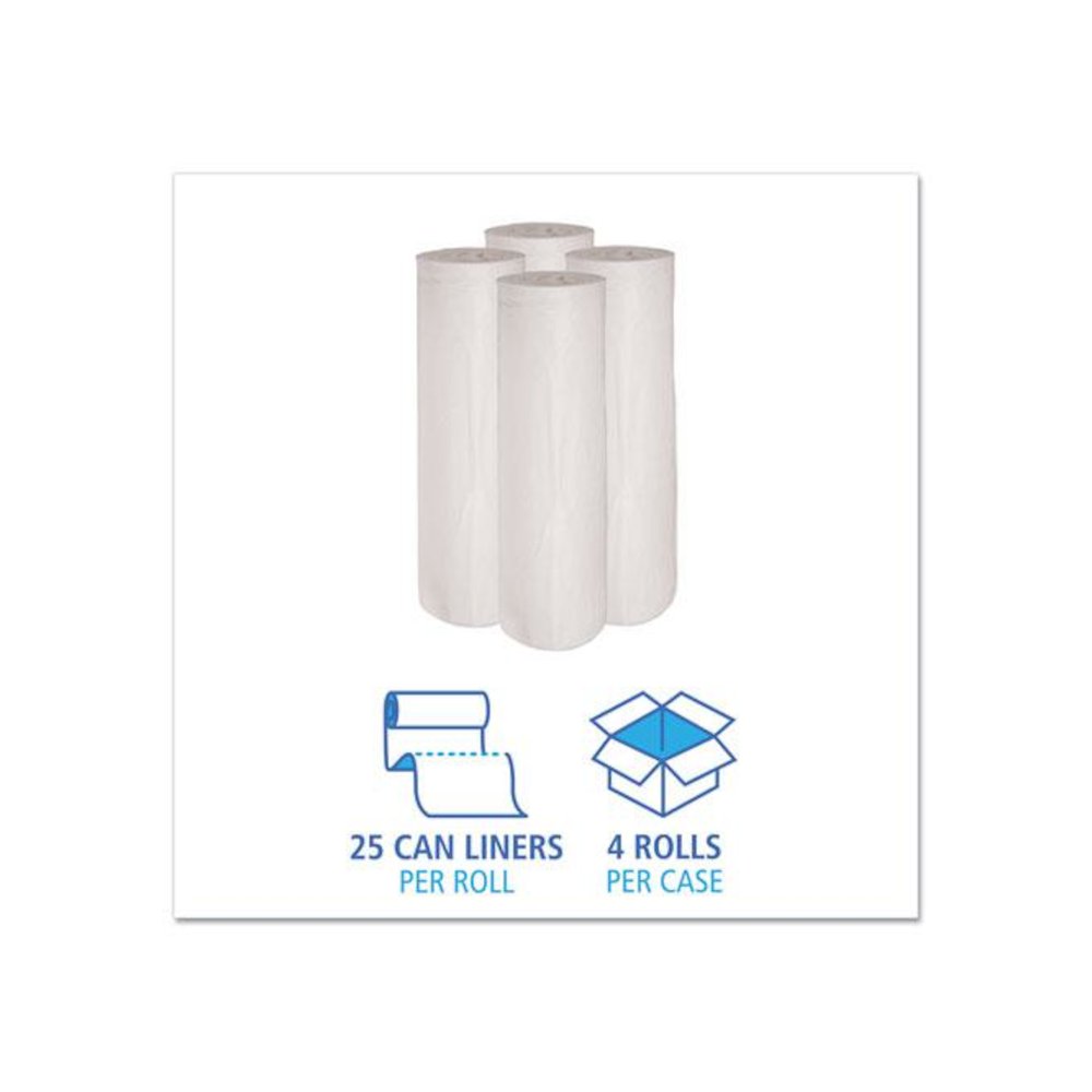 Low-Density Waste Can Liners, 45 gal, 0.6 mil, 40" x 46", White, Perforated Roll, 25 Bags/Roll, 4 Rolls/Carton. Picture 3