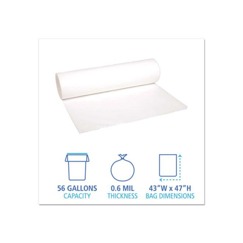 Low-Density Waste Can Liners, 56 gal, 0.6 mil, 43" x 47", White, Perforated Roll, 25 Bags/Roll, 4 Rolls/Carton. Picture 2