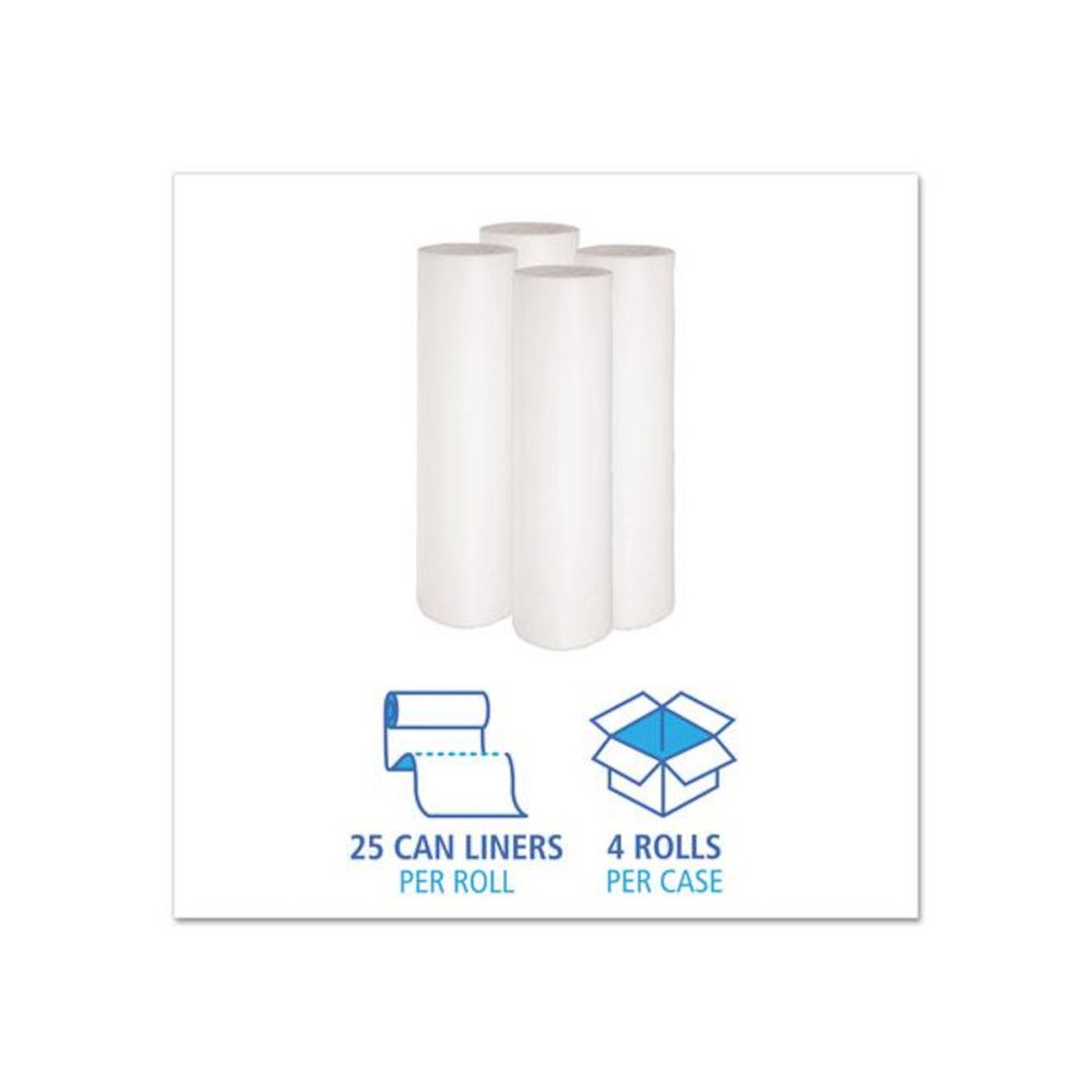 Low-Density Waste Can Liners, 56 gal, 0.6 mil, 43" x 47", White, Perforated Roll, 25 Bags/Roll, 4 Rolls/Carton. Picture 3