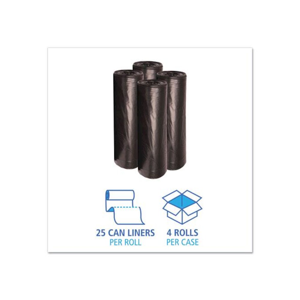 Low-Density Waste Can Liners, 56 gal, 0.6 mil, 43" x 47", Black, Perforated Roll, 25 Bags/Roll, 4 Rolls/Carton. Picture 3