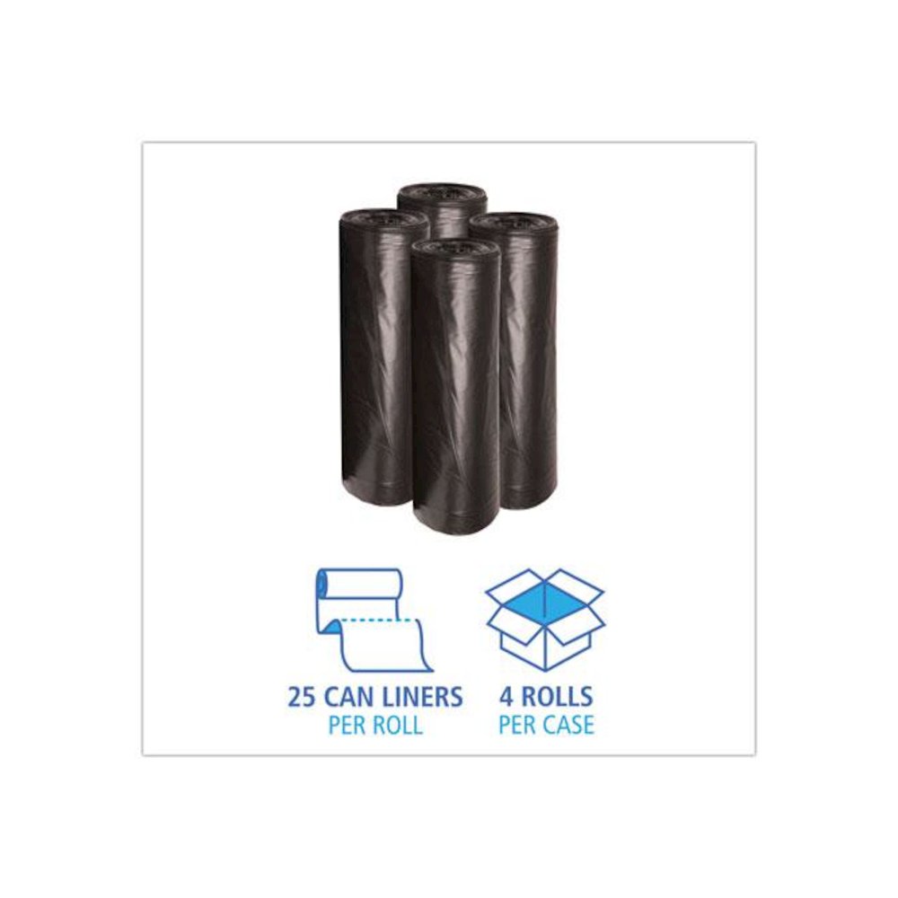 Low-Density Waste Can Liners, 45 gal, 0.6 mil, 40" x 46", Black, Perforated Roll, 25 Bags/Roll, 4 Rolls/Carton. Picture 3