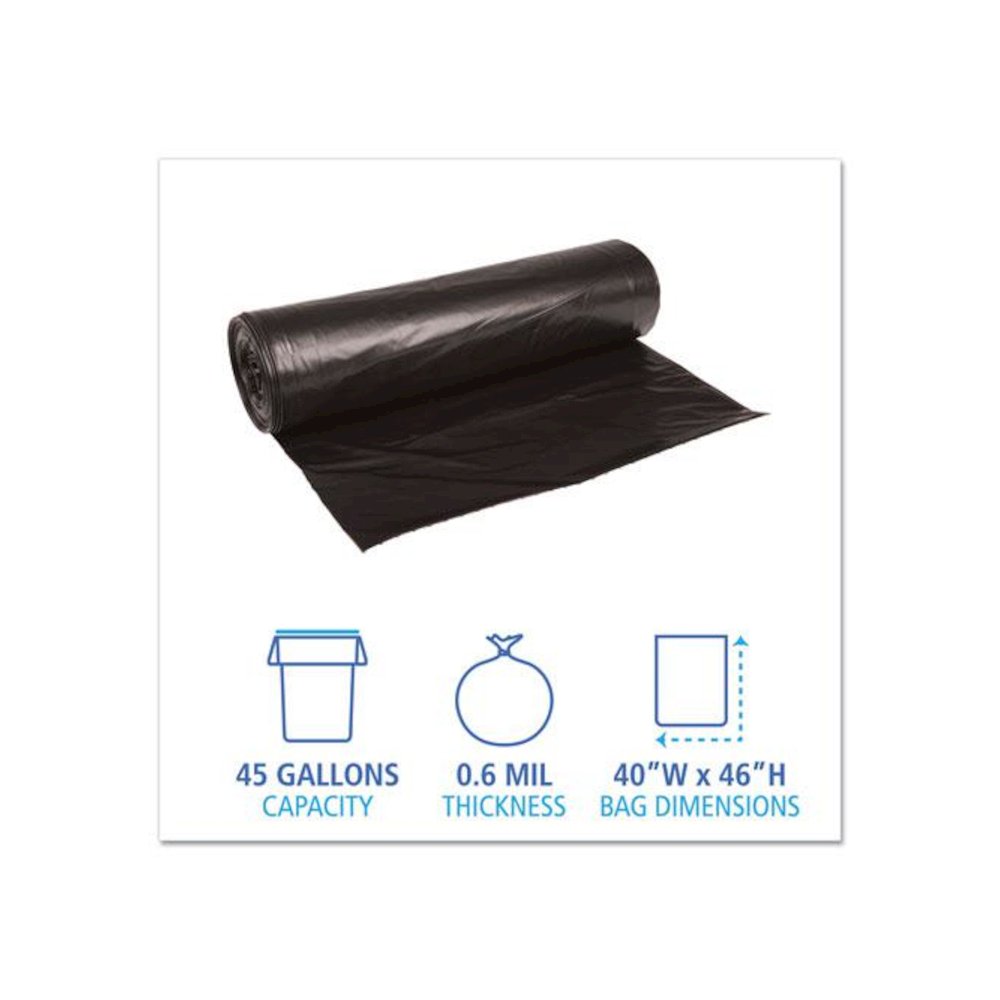 Low-Density Waste Can Liners, 45 gal, 0.6 mil, 40" x 46", Black, Perforated Roll, 25 Bags/Roll, 4 Rolls/Carton. Picture 2