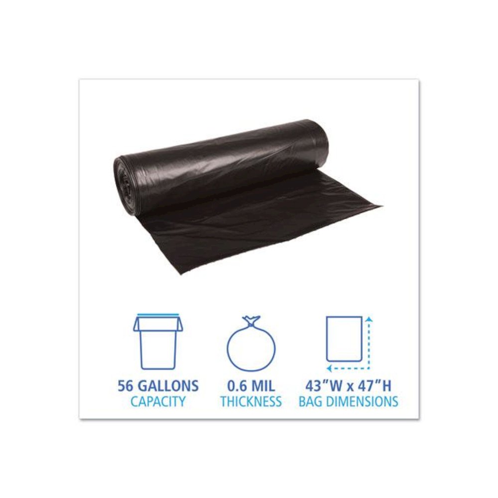 Low-Density Waste Can Liners, 56 gal, 0.6 mil, 43" x 47", Black, Perforated Roll, 25 Bags/Roll, 4 Rolls/Carton. Picture 2