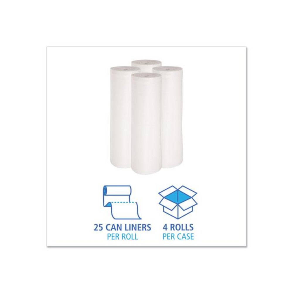 Low-Density Waste Can Liners, 60 gal, 0.6 mil, 38" x 58", White, Perforated Roll, 25 Bags/Roll, 4 Rolls/Carton. Picture 3