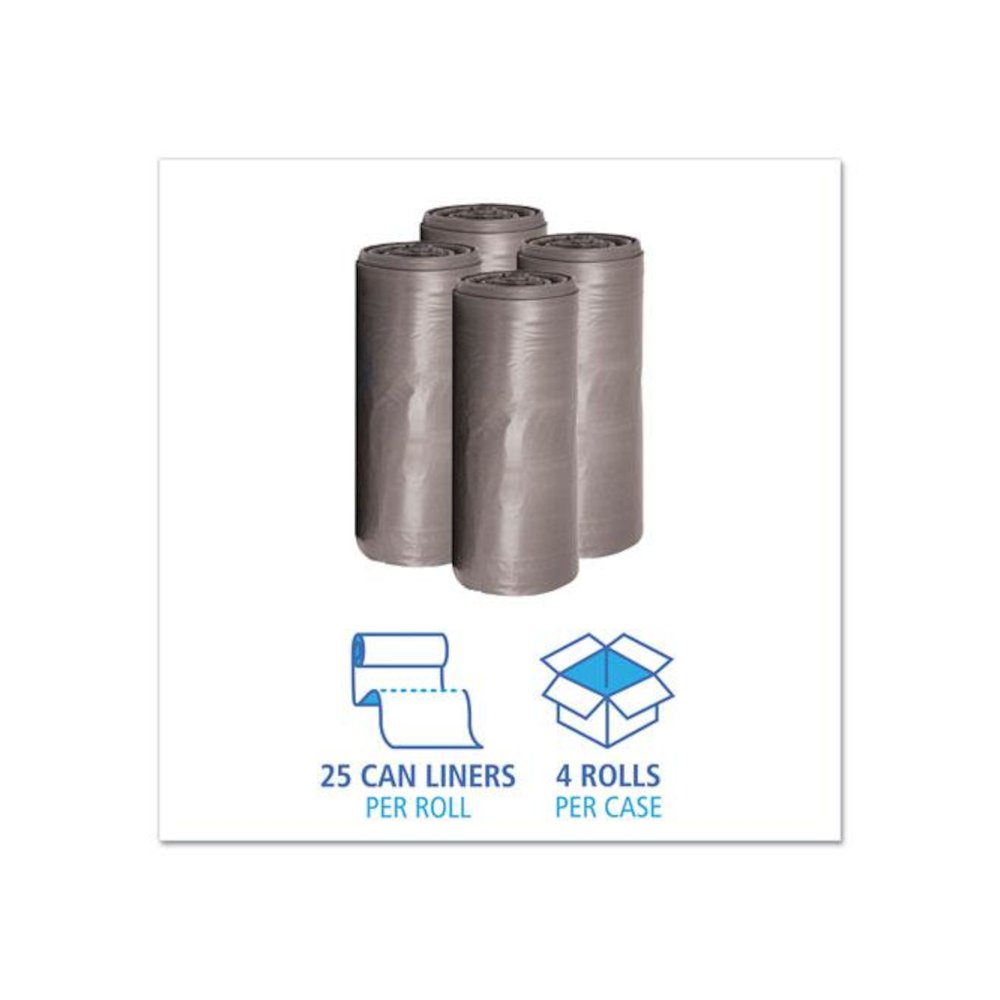 Low-Density Waste Can Liners, 33 gal, 1.1 mil, 33" x 39", Gray, Perforated Roll, 25 Bags/Roll, 4 Rolls/Carton. Picture 3
