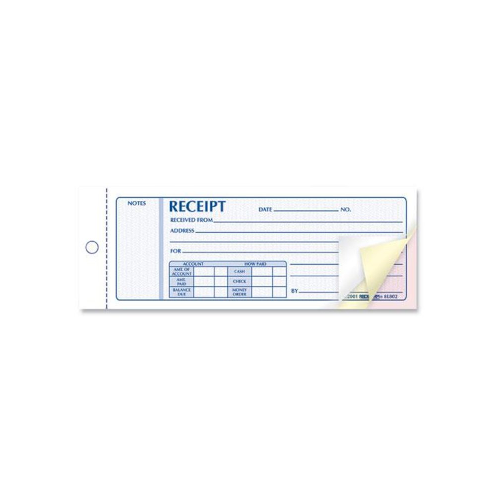 Receipt Book, Three-Part Carbonless, 7 x 2.75, 4 Forms/Sheet, 50 Forms Total. Picture 4