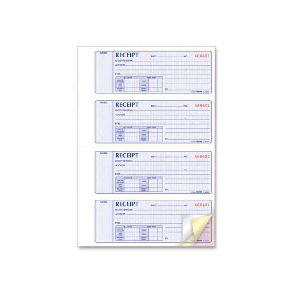 Money Receipt Book, Softcover, Three-Part Carbonless, 7 x 2.75, 4 Forms/Sheet, 100 Forms Total. Picture 4