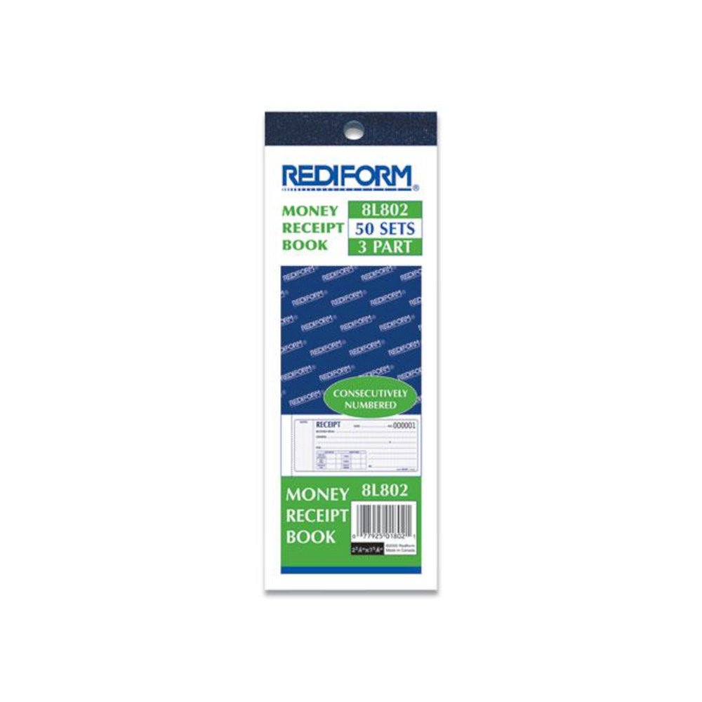 Receipt Book, Three-Part Carbonless, 7 x 2.75, 4 Forms/Sheet, 50 Forms Total. Picture 2
