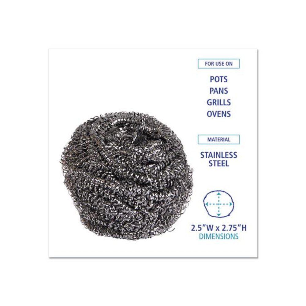 Stainless Steel Scrubber, Large Size, 2.5 x 2.75, Steel Gray, 12/Carton. Picture 2