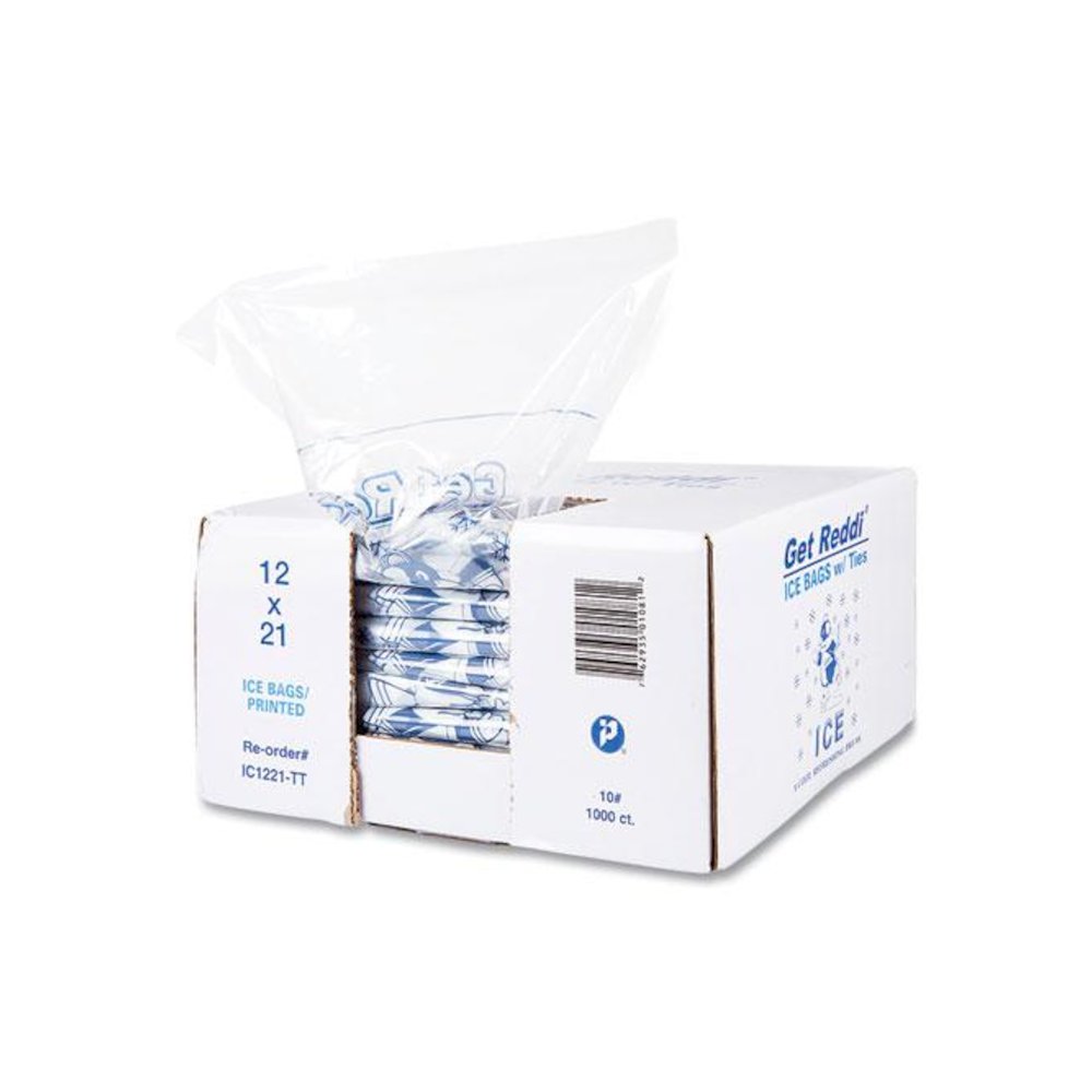 Ice Bags with Twist-Ties, Ice: Penguin Icon Labeling, 10 lb Capacity, 12" x 21", Clear, 1,000/Carton. Picture 4