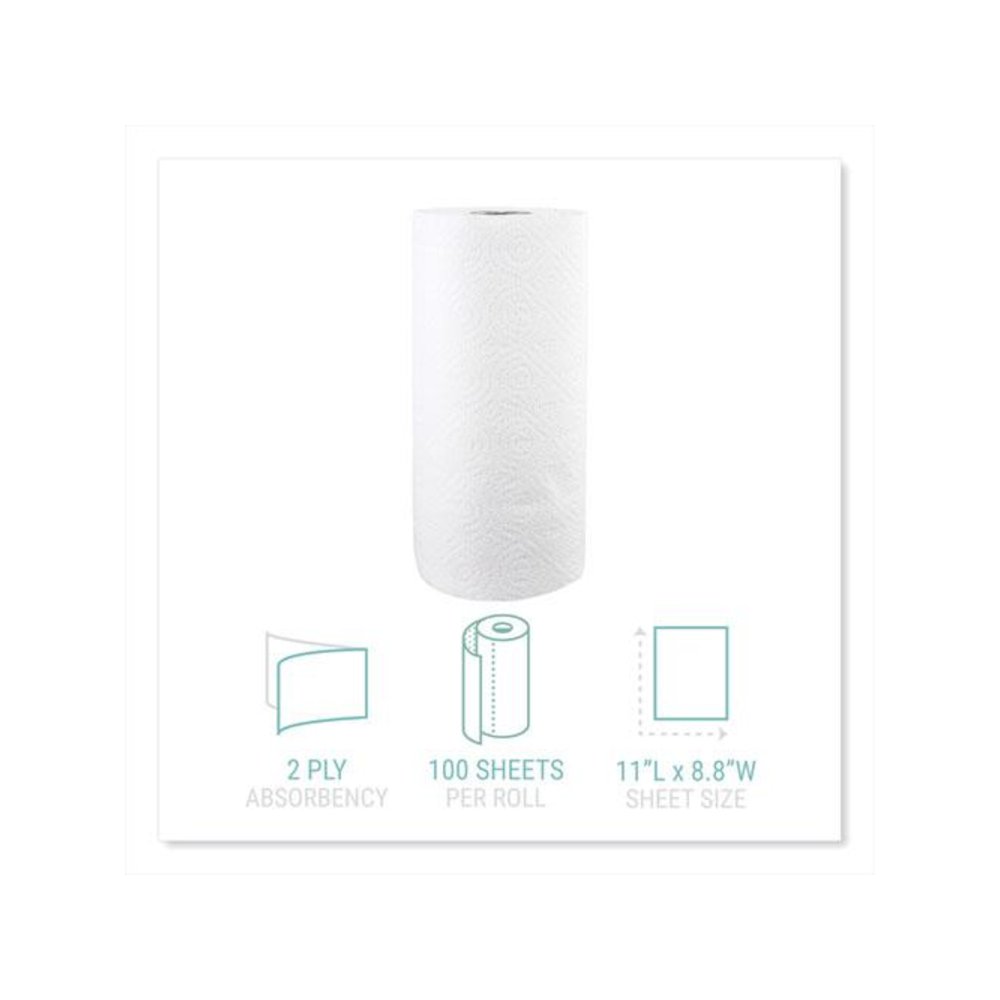 Kitchen Roll Towels, 2-Ply, 11 x 8.8, White, 100/Roll, 30 Rolls/Carton. Picture 4