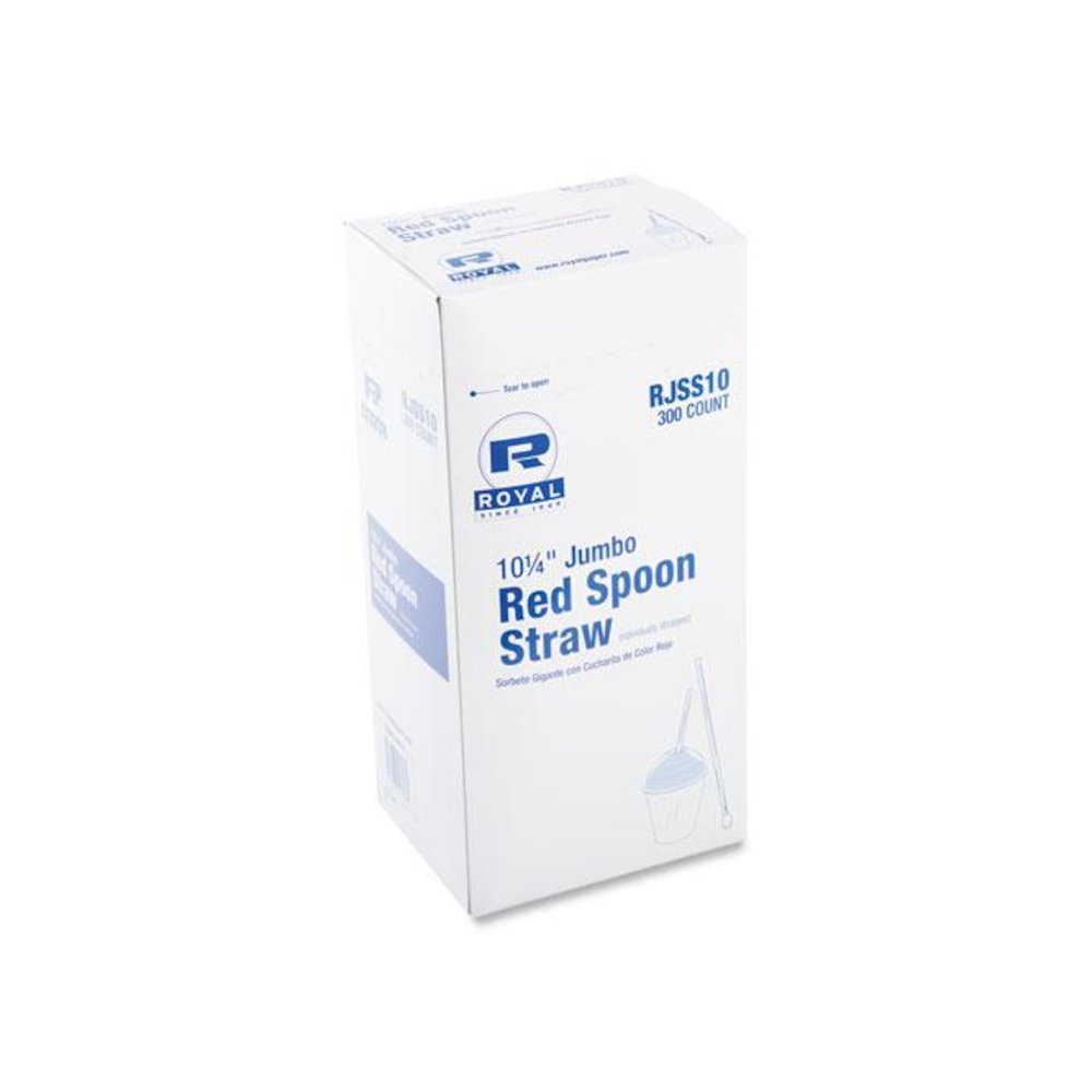 Jumbo Spoon Straw, 10.25", Plastic, Red, 300/Pack, 18 Packs/Carton. Picture 6