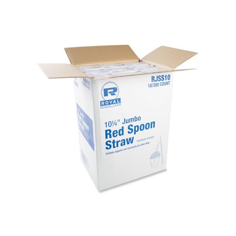 Jumbo Spoon Straw, 10.25", Plastic, Red, 300/Pack, 18 Packs/Carton. Picture 5