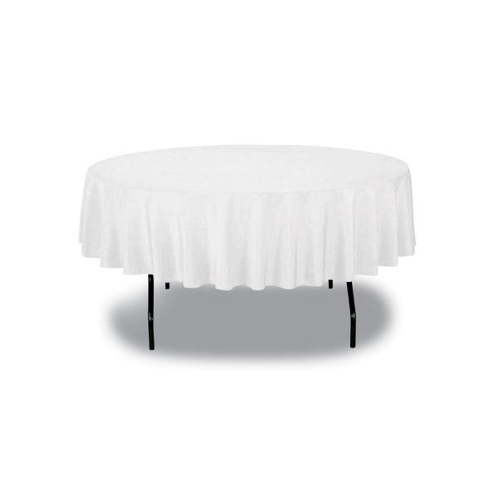 Table Set Round Table Cover, Plastic, 84" Diameter, White, 6/Pack. Picture 6